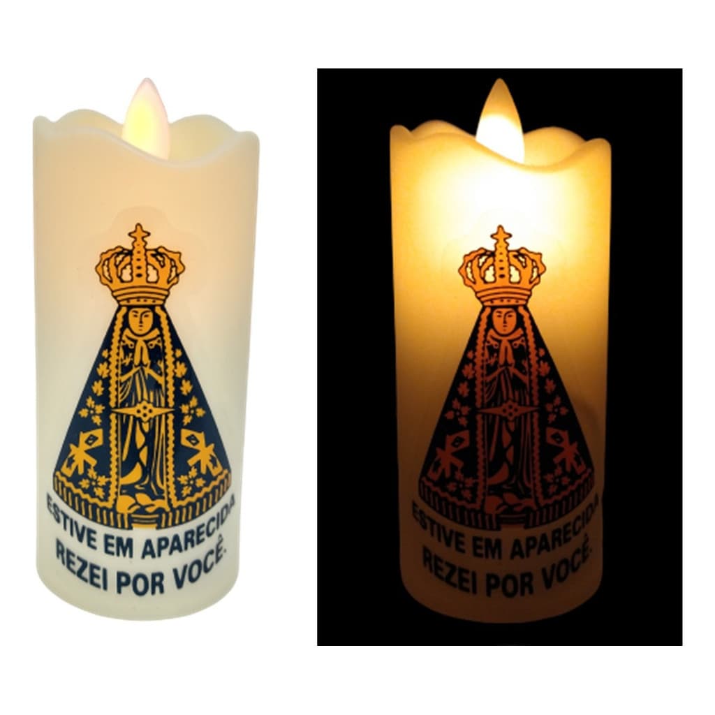 Vela Led Eletrônica 12 Cm , Chama Viva, Oscilador, Nossa Senhora Aparecida, Bateria Inclusa