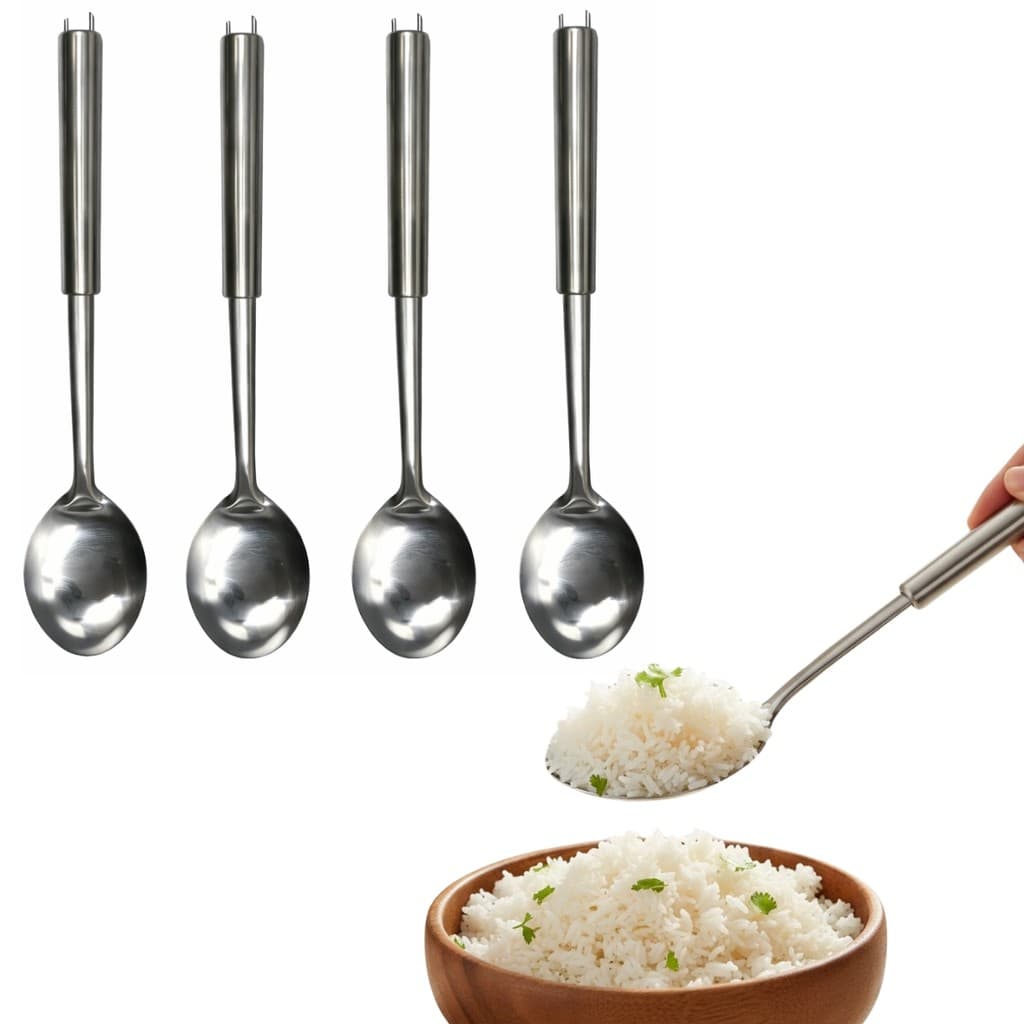 Kit 4 Colheres Grande Aço Inox 33cm De Servir De Arroz