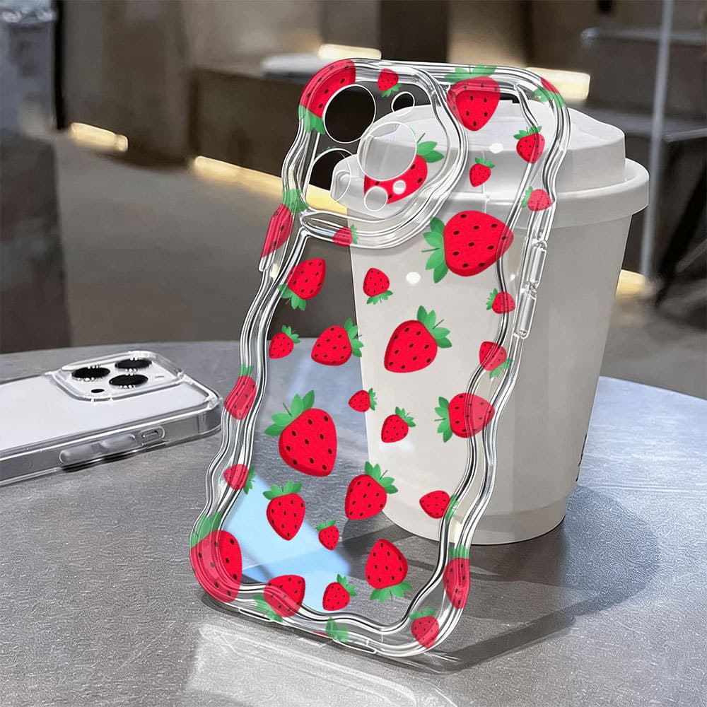 Morango Capinha Para IPhone 17 16 15 14 13 12 11 Plus Pro Max Ar Normal Capa De Silicone Anti-impacto Caso De Telefone