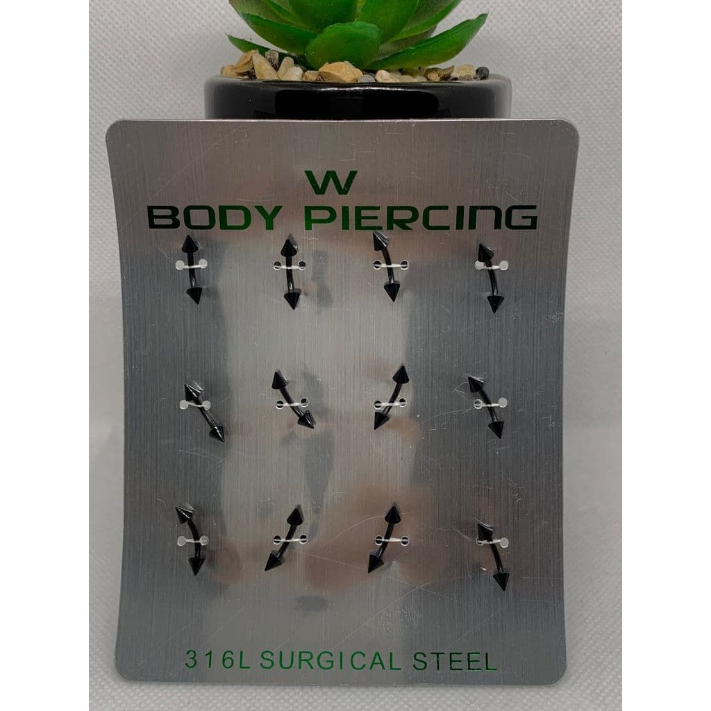 Cartela Piercing Sobrancelha Spike Ponta Preta Masculino Feminino