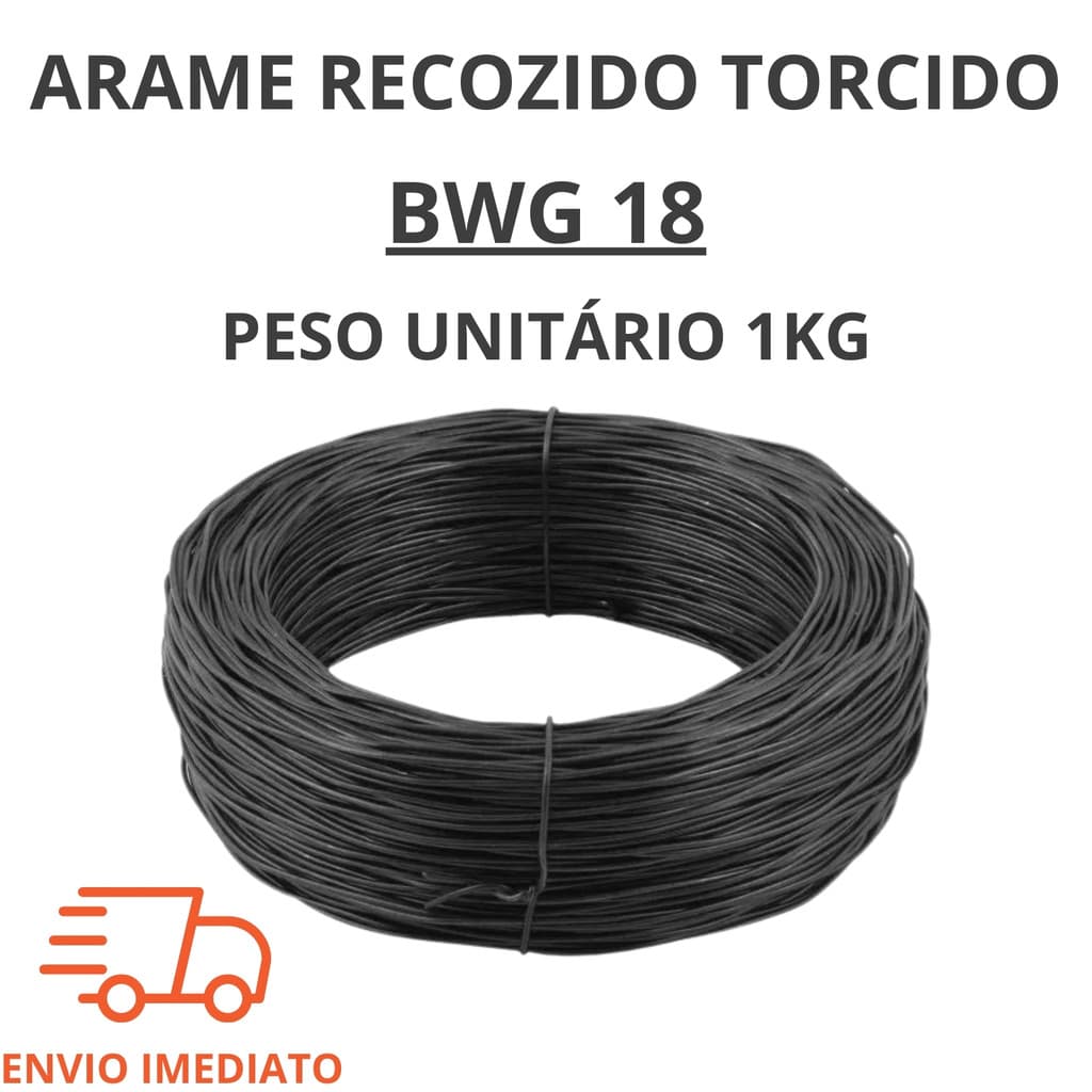 1KG de Arame Recozido Torcido BWG 18 1,24mm Forte e Flexível para Amarração de Colunas Vigas etc