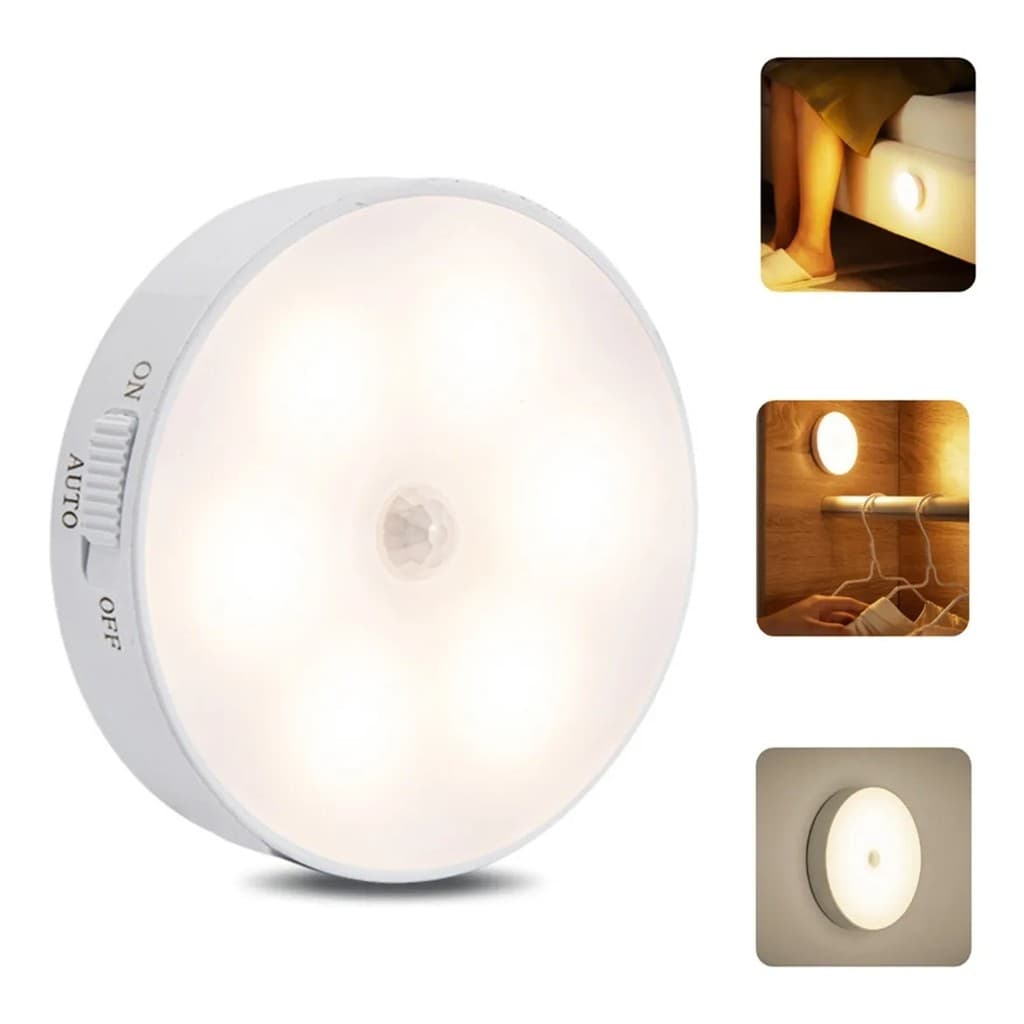Luminária LED Indução Recarregável com Sensor de Movimento - Branco Frio/Quente, 50 Lumens, 3m Alcance