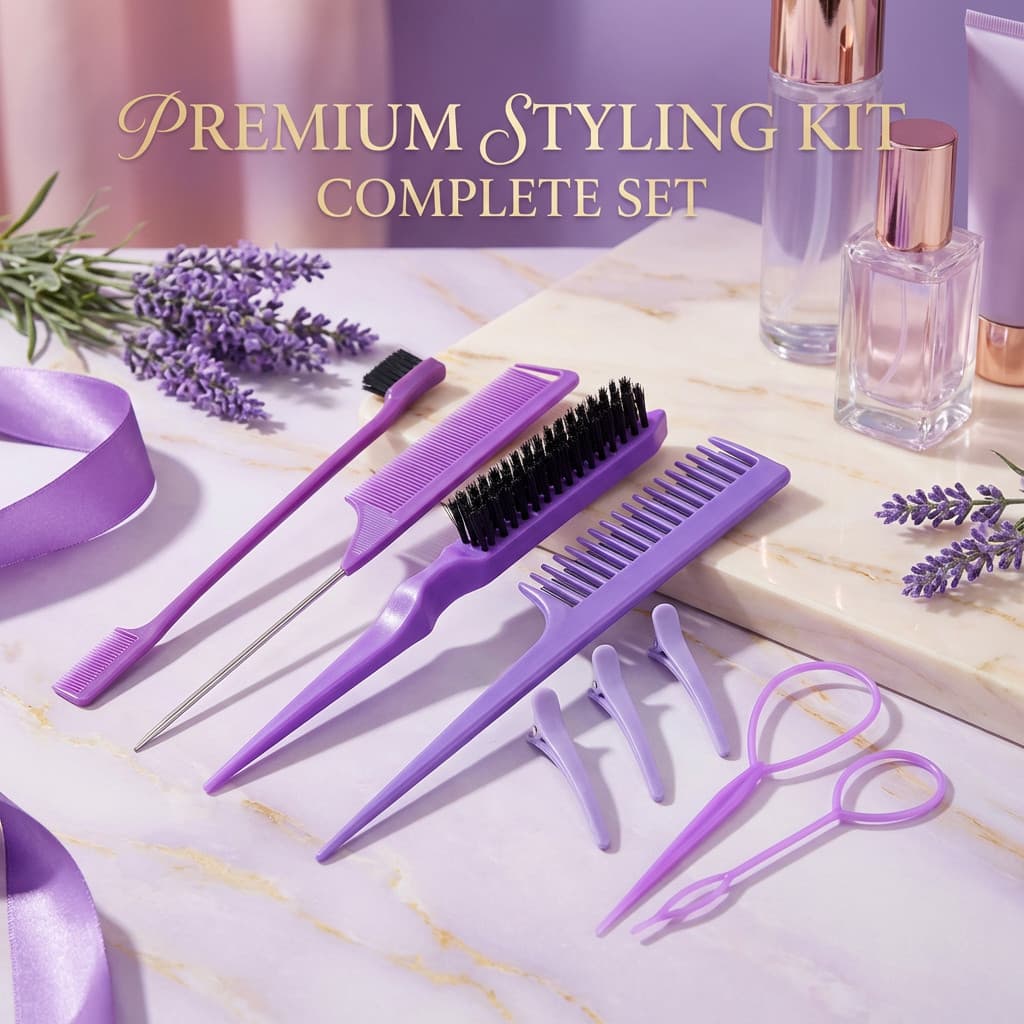 Conjunto de Pentes de Cabelo de 5/10 Peças com Ferramenta de Trança Clipe de Bico de Pato e Escova para Estilo e Trançar