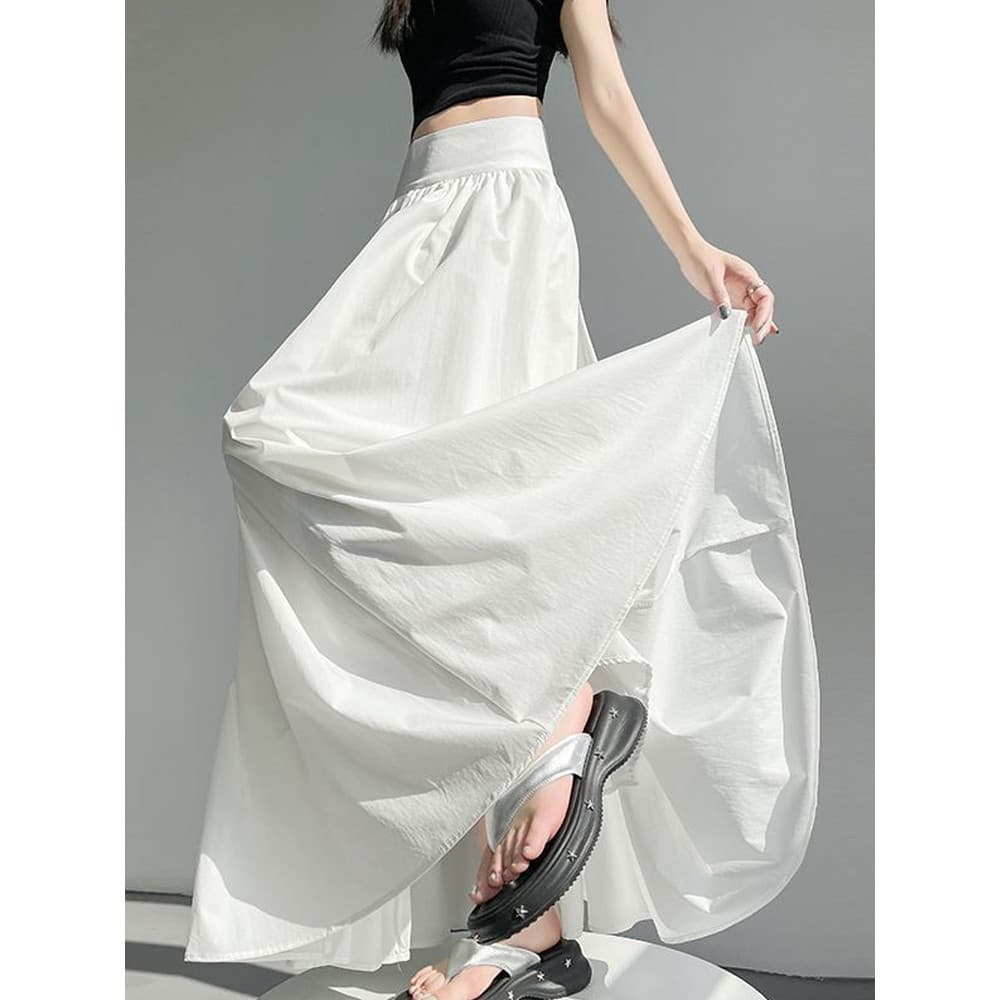 Hepburn estilo temperamento terno saia feminina verão Design temperamento cintura alta Drape a linha guarda-chuva saia g