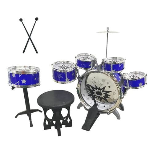 Bateria Infantil Com Banquinho Importway Azul 5 Tambores