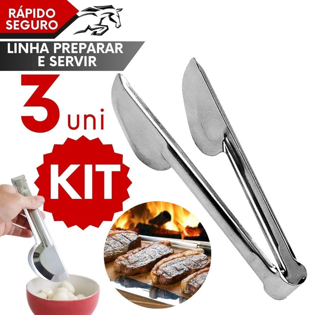 Pegador de Alimentos Inox Salada Pão Carne Fritura 20cm