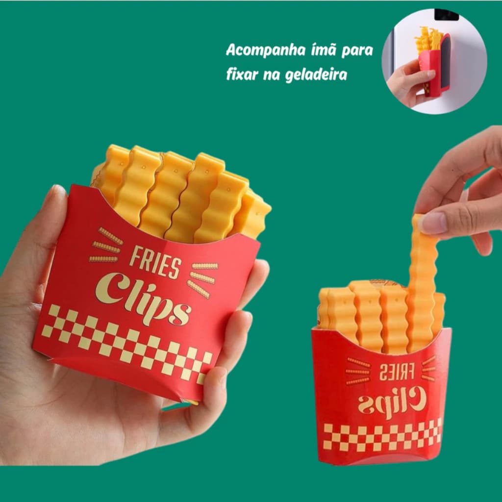 Lacre Pregador De Embalagens Formato de Batata Frita Colorido Para Fechar Saco De Comida De Plástico BC-42 12 unidades