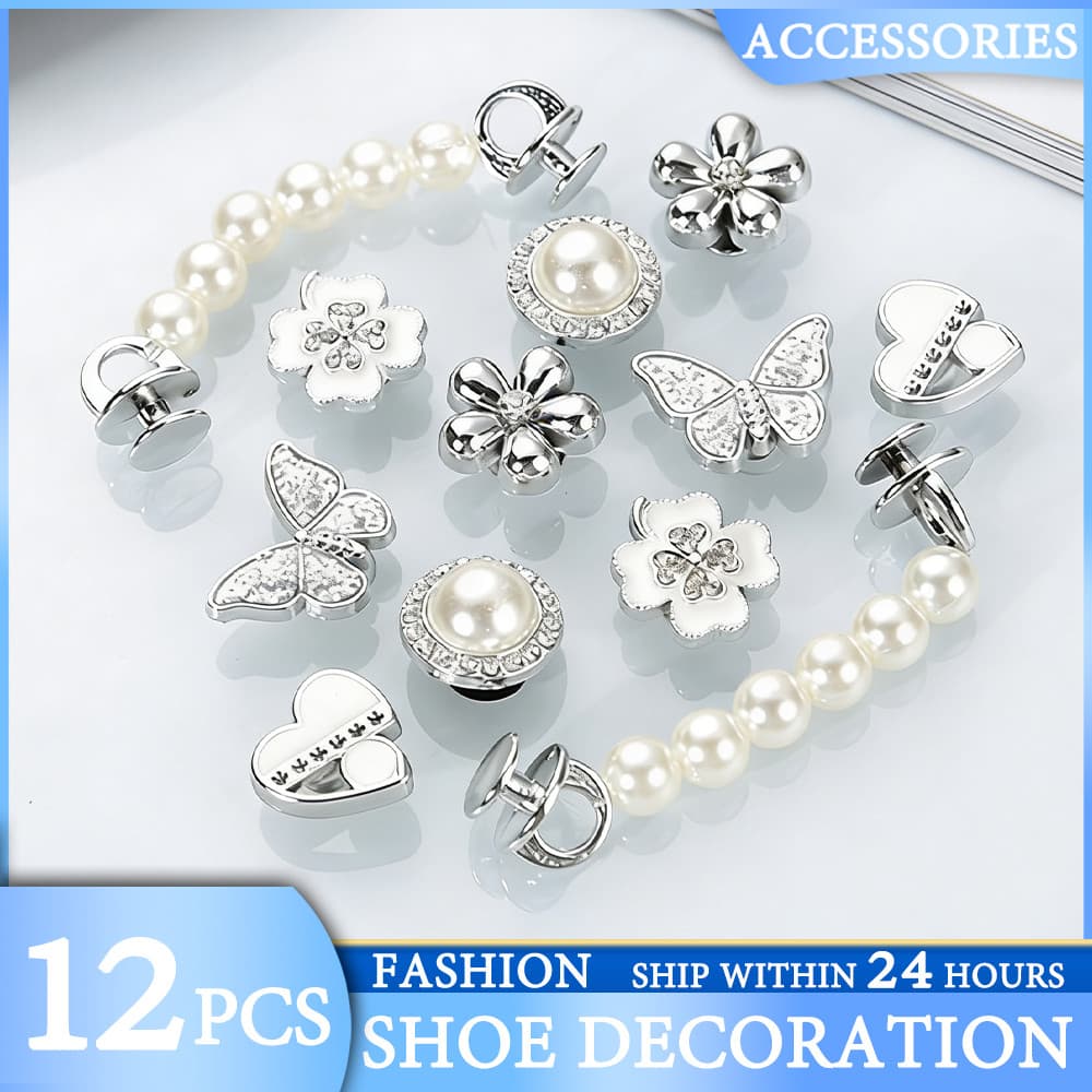 Charms de Sapatos 12pcs Borboleta Acessórios Decorativos para Sandálias Pingente Botão e Alfinetes Para serem usados com