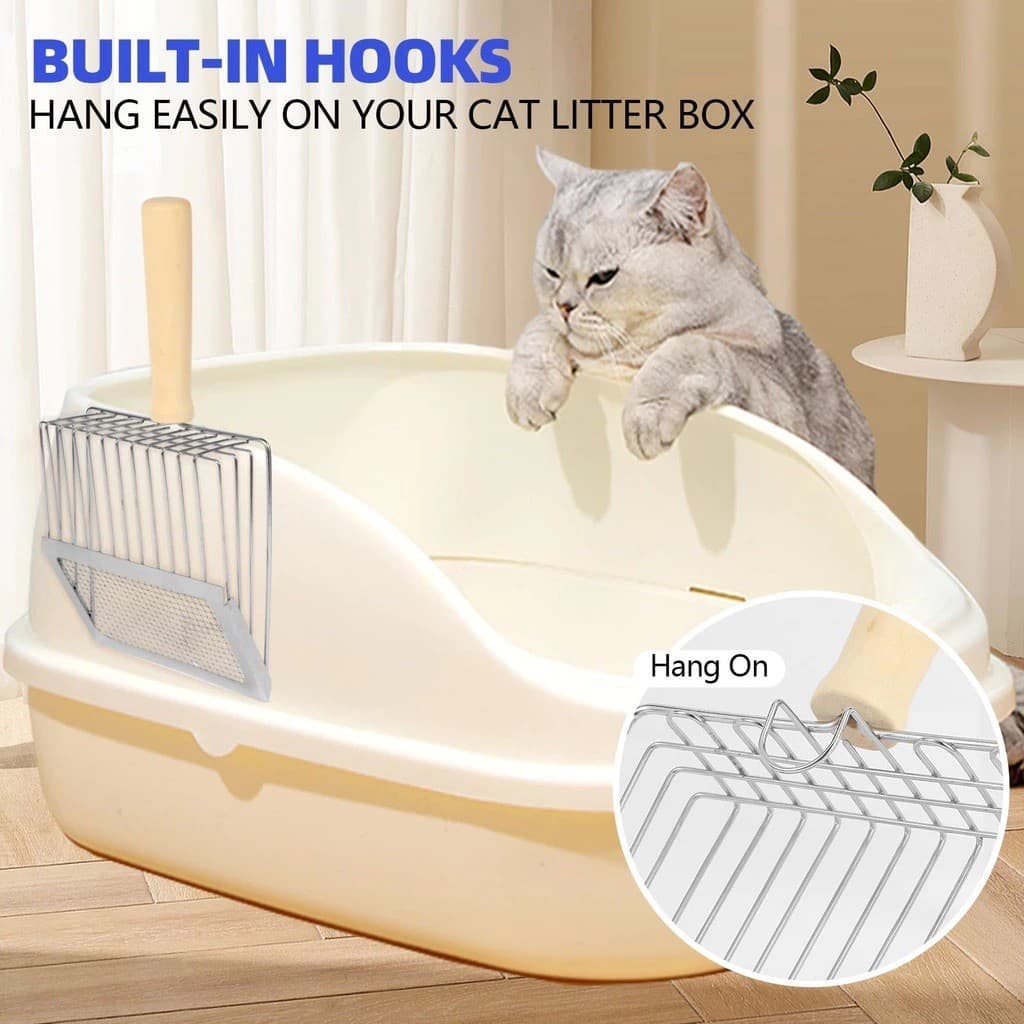 Pá de Areia Higiênica para Gatos e Cachorros | Coletora de Fezes em Aço Inox | Acessório para Caixa de Areia Pet