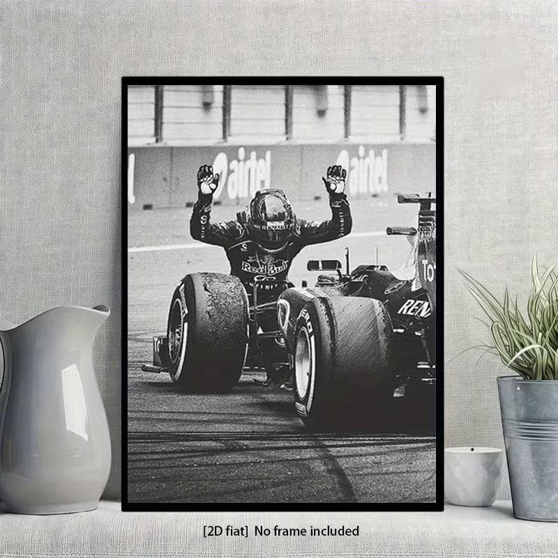 Quadro Decorativo Sebastian Vettel F1 Comemoração Red Bull P&B