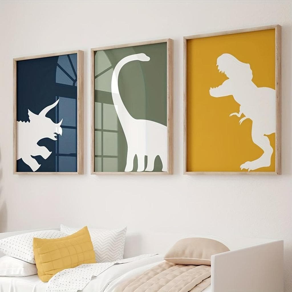 Quadro Decorativo Trio Dinossauros Telas Coloridas Silhueta