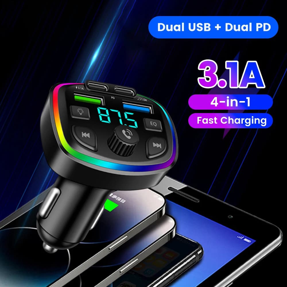 Elough 4-Em-1 Bluetooth MP3 Carregador De Carro 2USB + 2PD Transmissor FM Adaptador De Telefone Para Mãos-Livres