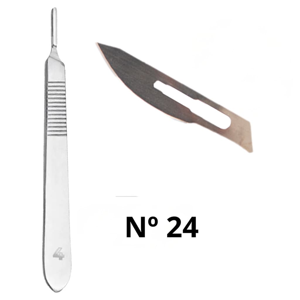 Kit Lâmina Bisturi N°24 Esterilizada + Cabo Corte Profissional Compatível Procedimentos Grande Porte