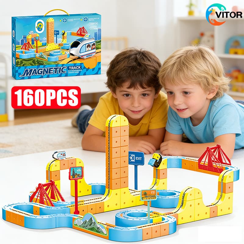 Trem Magnético Infantil Pista 3D 67/83/131/160 Peças Blocos de Montar Educativo Anti-Gravidade Crianças VITOR