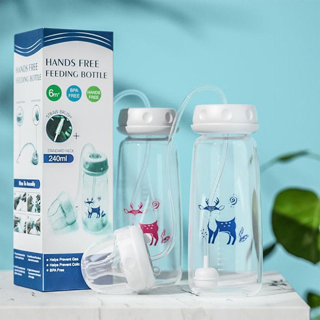 Garrafa De Alimentação 240ml Antiderrapante Com Canudo De Mamilo Ajustável Leite De Fluxo Rápido Para Meninos Meninas