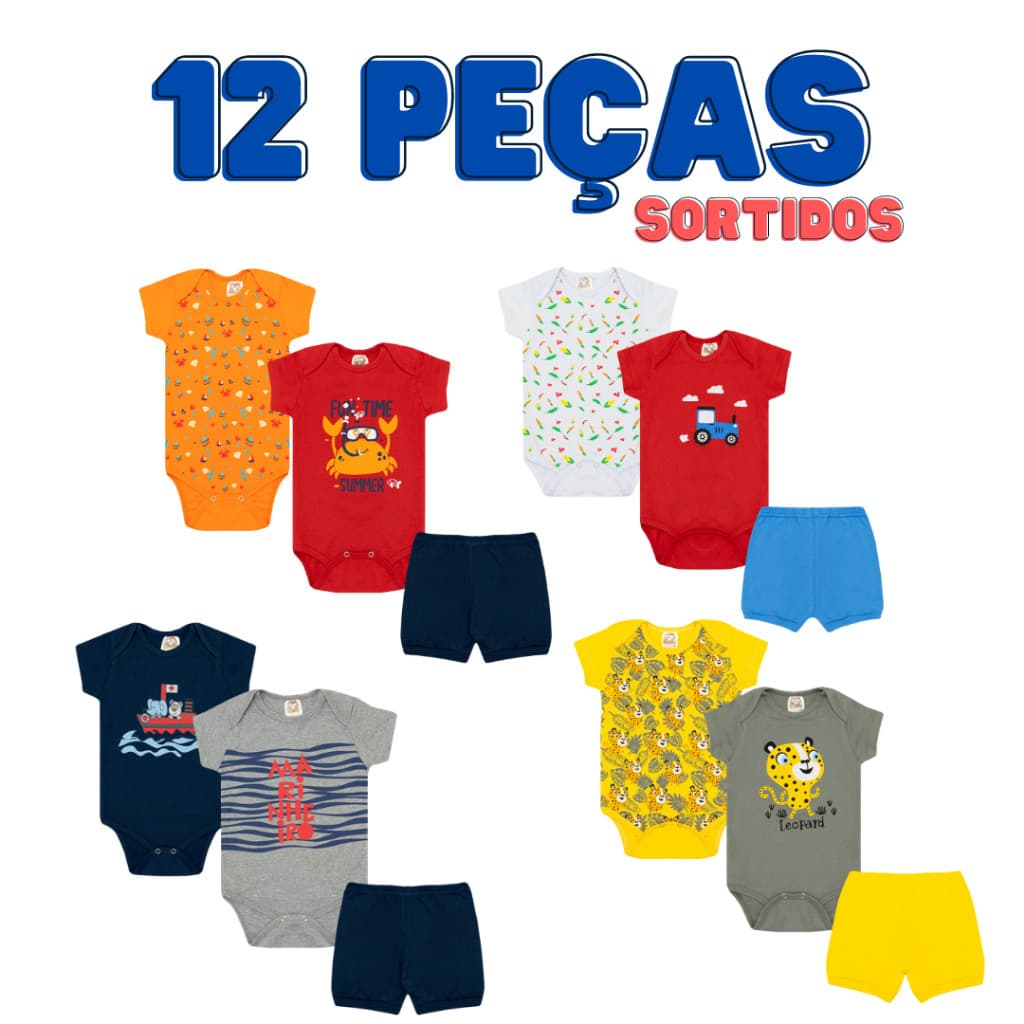 Kit body Bebê 12 Peças Conjunto Bebê Roupa de Bebês Algodão Menino E Menina