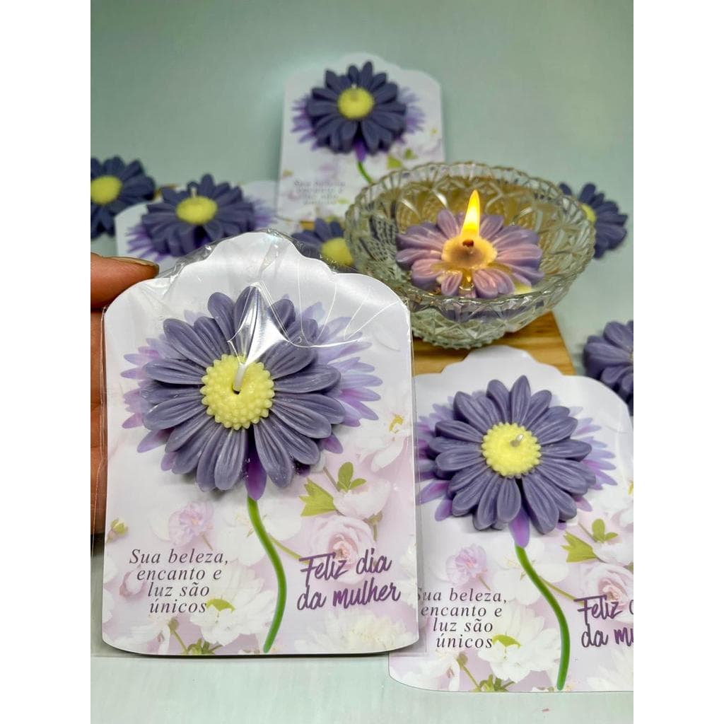 Kit 6un Vela Aromática Margarida com Cartão Dia das Mulheres