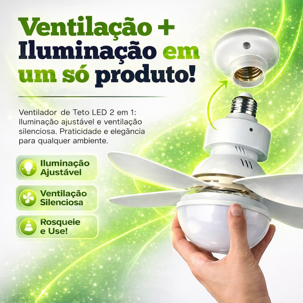 Lâmpada Ventilador De Teto 60w  Silencioso Para Bocal Com Controle Remoto E27 6 Hélices Luz Branco