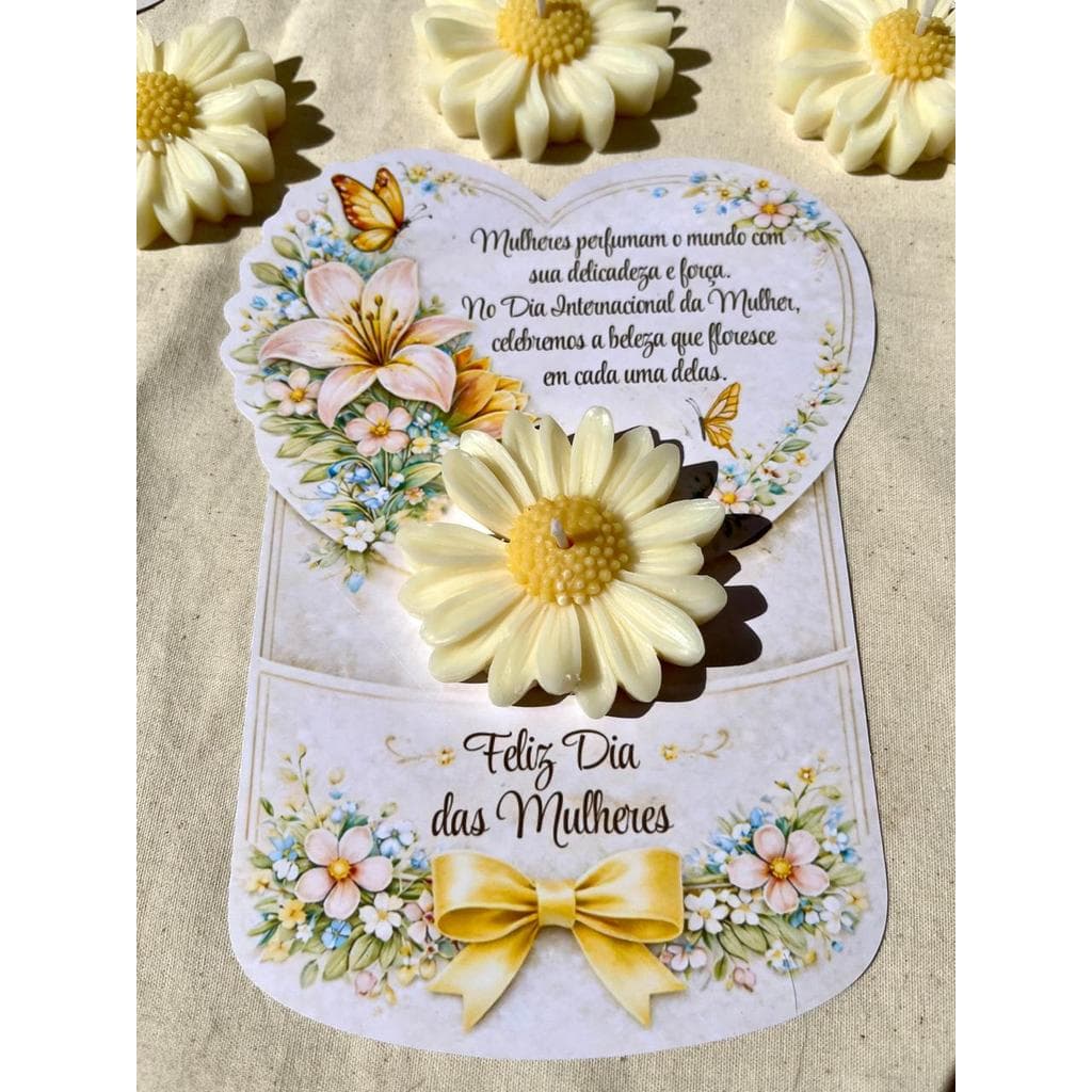 Kit 6un Vela Aromática Margarida B com Card Dia das Mulheres