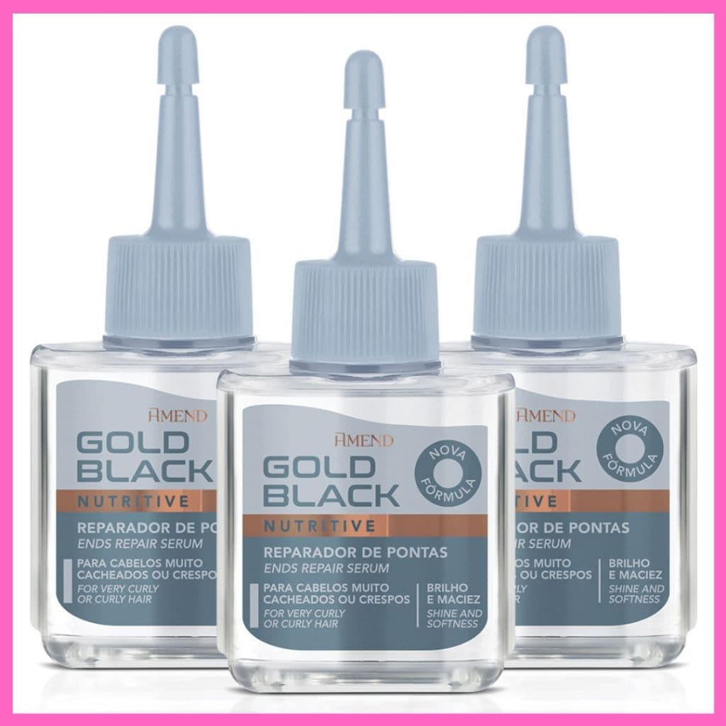 Kit 3 Reparador Pontas Cabelos Cacheados Amend Cosmetics Gold Black 30ml
