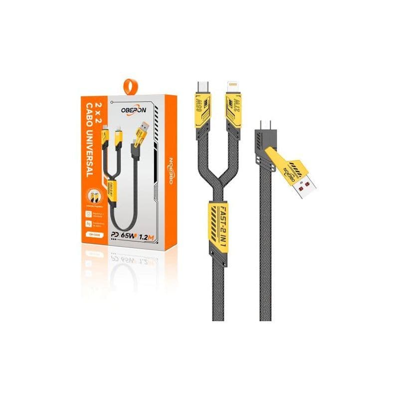 Cabo Carregador 2 em 1 65W Usb Type-C Lightning 1.2 Metros