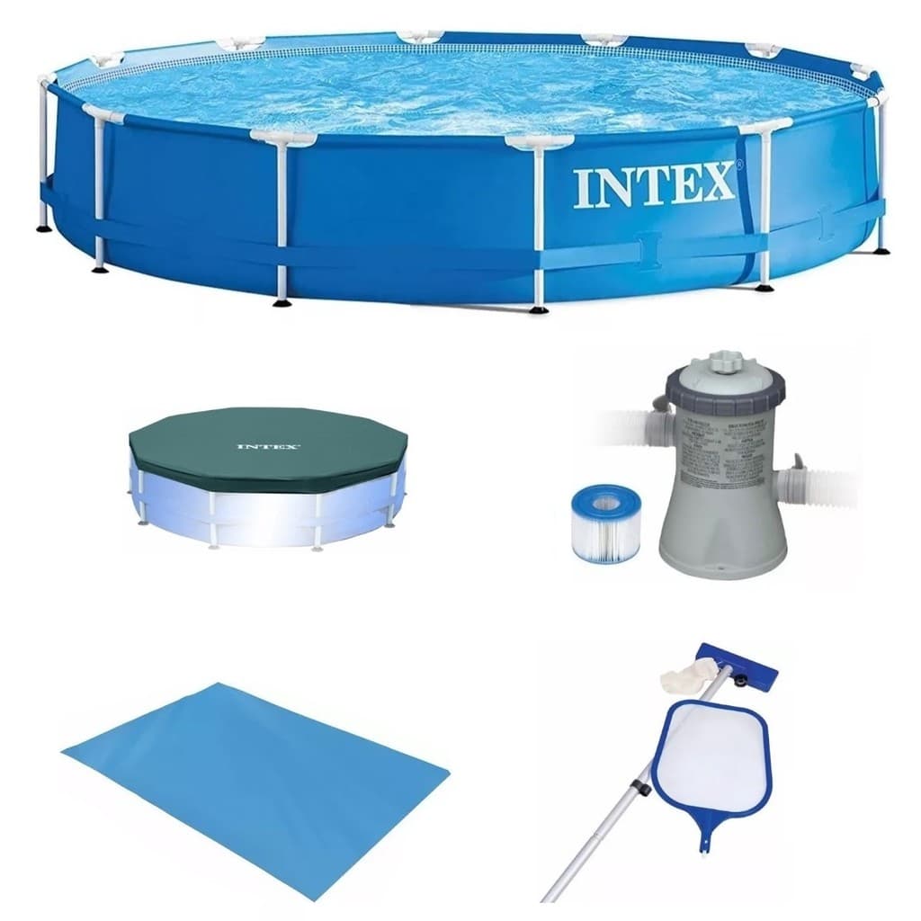 220V - Piscina Intex 5000 litros Azul estrutural com Bomba Filtro 220v e Capa e Forro e KIT DE LIMPEZA (4485 litros)