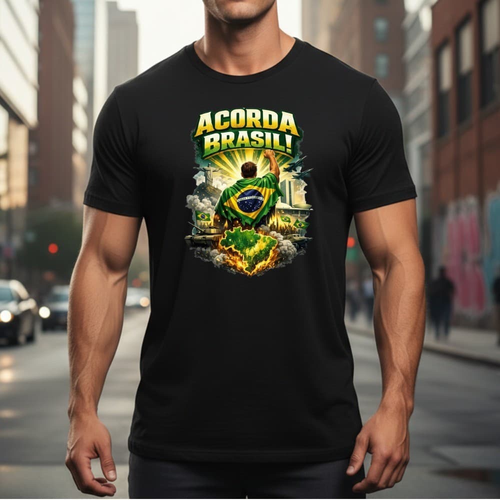 Camiseta Estampada Acorda Brasil Nikolas Ferreira Estampa Copa Do Mundo DTF Fio 30.1