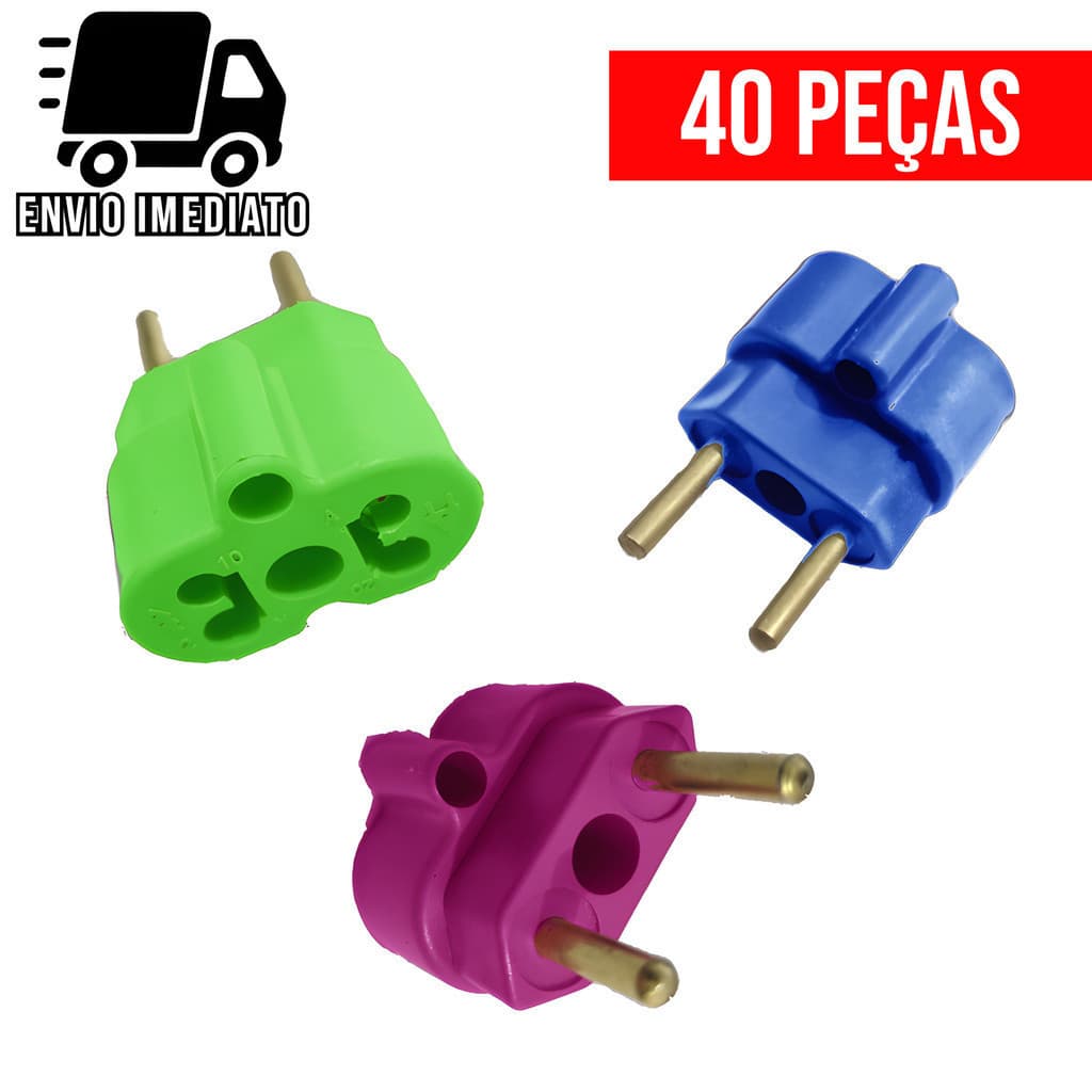 Kit 40 Adaptador de Tomada BOB Colorido 10A e 20A
