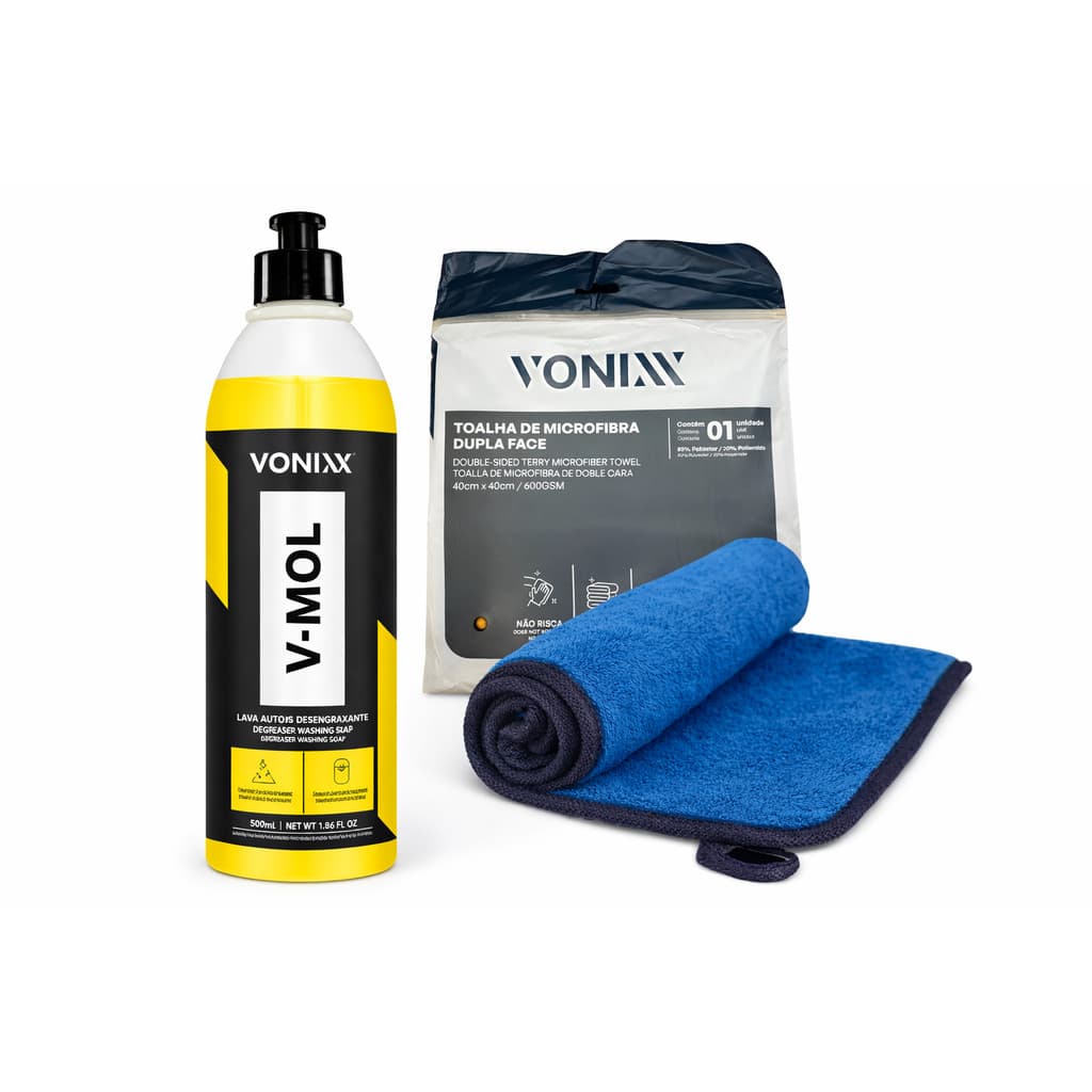 Kit V-Moll 500ml + Toalha de Microfibra Super Macia Vonixx 40x40cm 600GSM | Original Desengraxante
