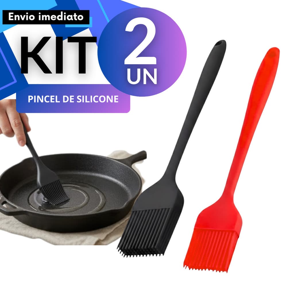 Kit 2/ 3/ 5/ 8 Pincel/Pincéis Culinário Silicone 21cm Preto/Vermelho Doces Salgados Resistente Fácil Lavar