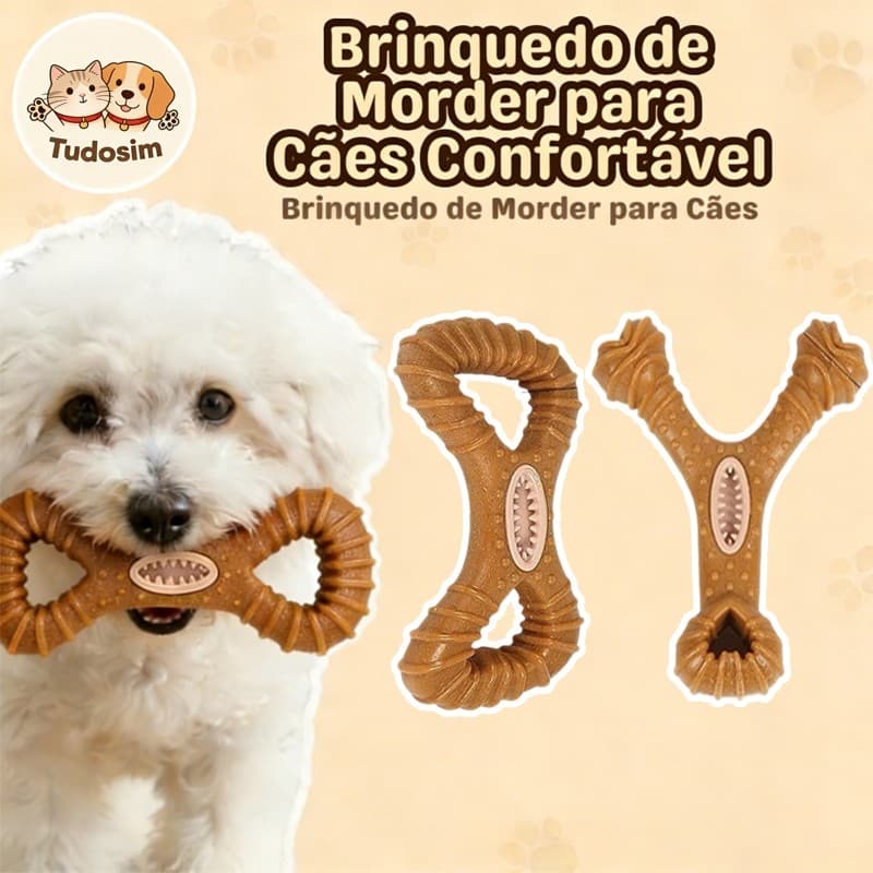 Brinquedo Interativo Osso Mordedor Cachorro Sabor Bacon Maciço E Resistente De Fibra De Trigo