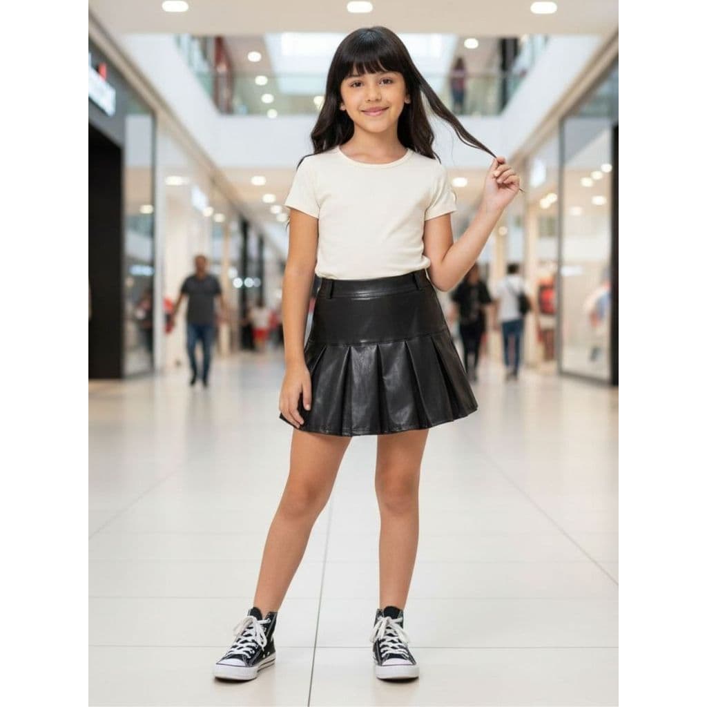 Short Saia Infantil Couro Fake Mini Diva Menina