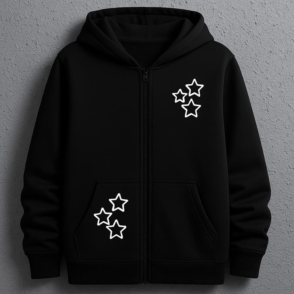 Moletom Estampado de Estrelas Ziper  Estilo Urban Clean Minimalista