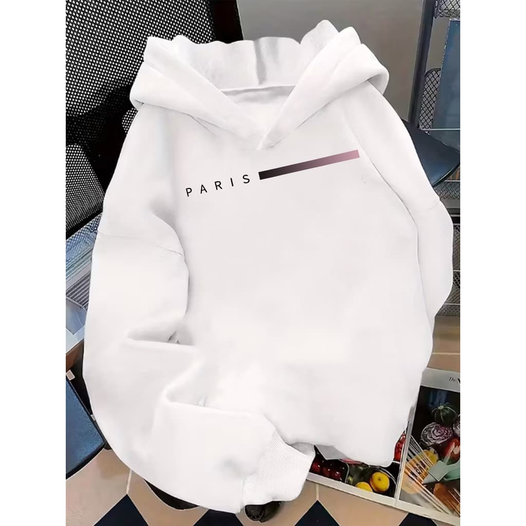 Moletom com Capuz Y2K  Suéter Pastel Estampa de Logo de Paris Moletom Casual para Outono e Inverno Unissex