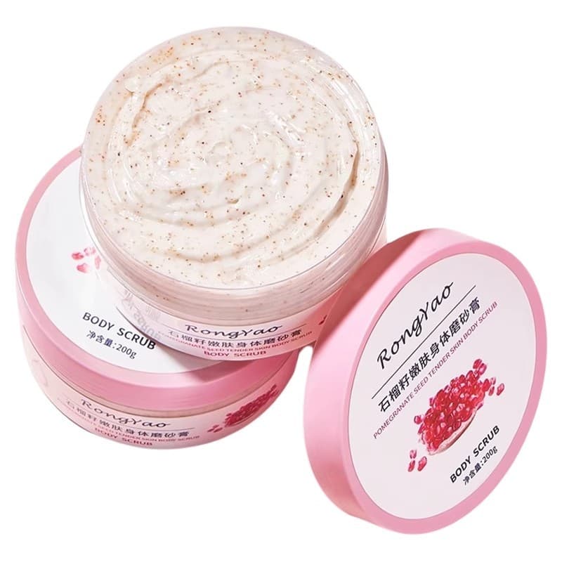 Esfoliante corporal de semente de romã vermelha, limpeza profunda, cutícula, pele de frango, vermelho, melhorando a esfo