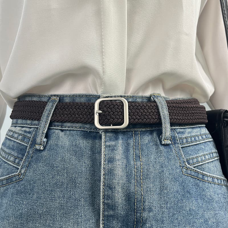 Cinto tecido sem buraco fivela quadrada versão coreana Jeans moda na moda perfurada das mulheres dos homens lona calças
