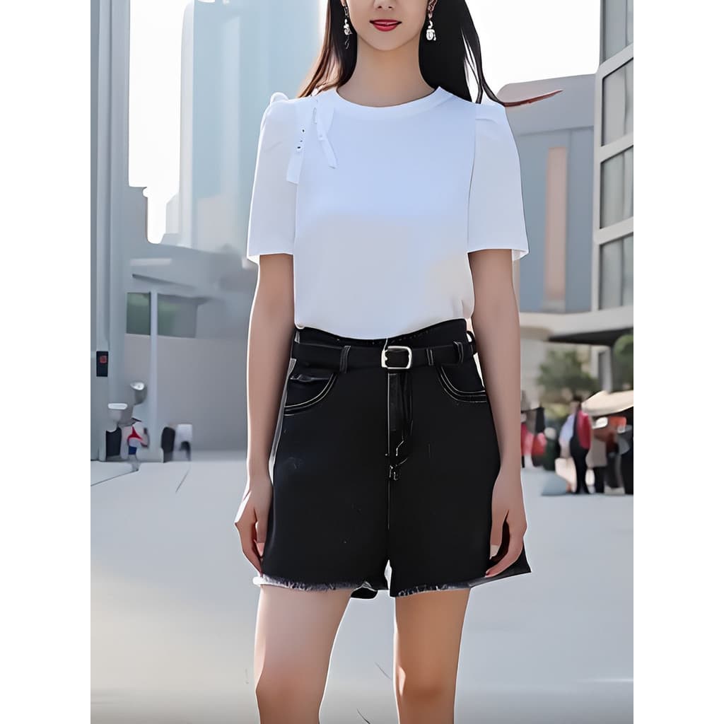 Lixin Desconto Roupas femininas X Smile Series 25 Verão Único Fácil Estilo Brilhante Bainha Shorts Jeans com Babados