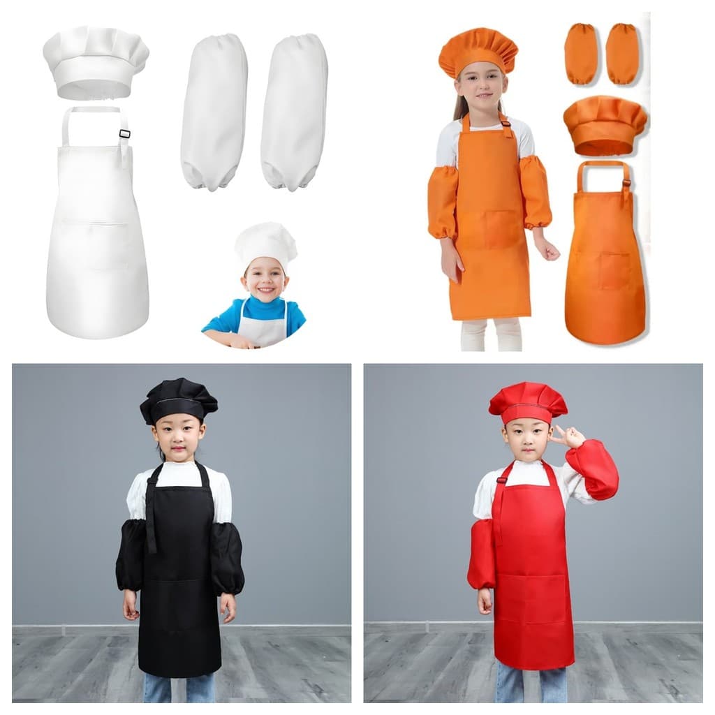 Conjuntos de aventais e mangas de chapéu para crianças de 7 a 12 anos, cozinha, oficina, Gourmet, escola, crianças, arte