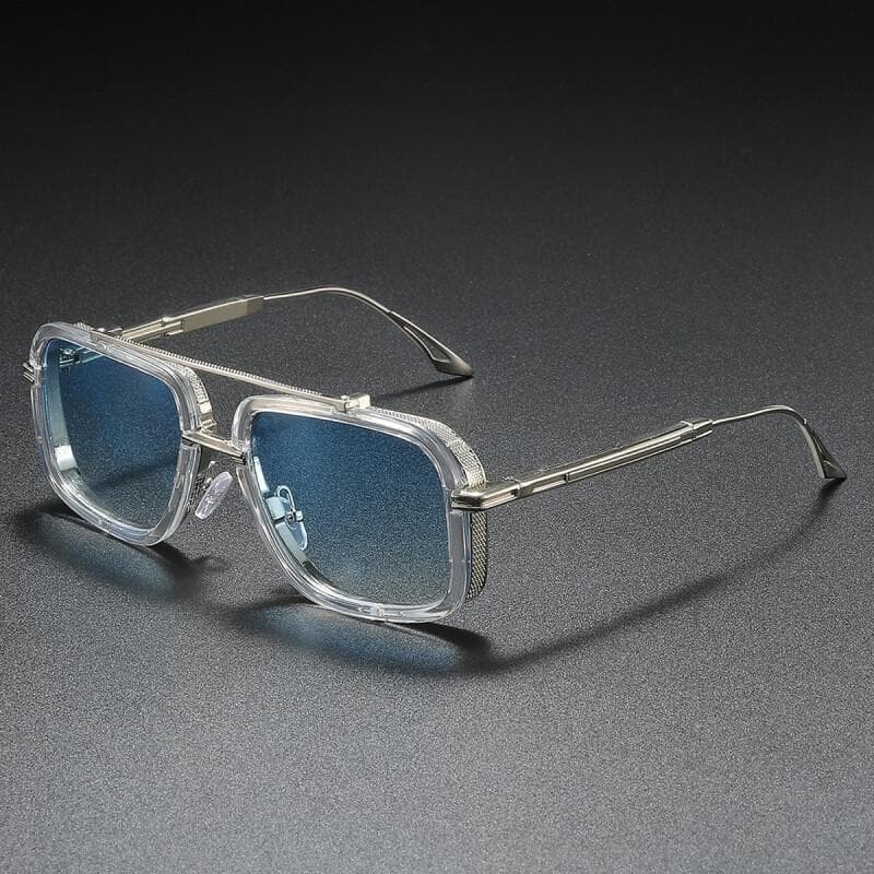 Óculos de Sol Quadrados Grandes para Homens, Estilo Steampunk, Óculos de Sol de Metal Tipo Piloto, Óculos de Sol com Dup