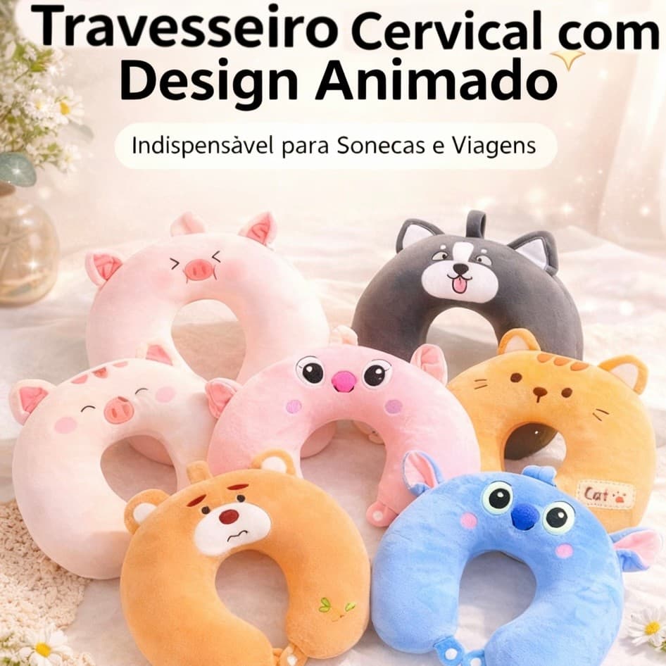 Travesseiro de Pescoço Pelúcia Fofo - Aconchego Super Macio para Descanso!