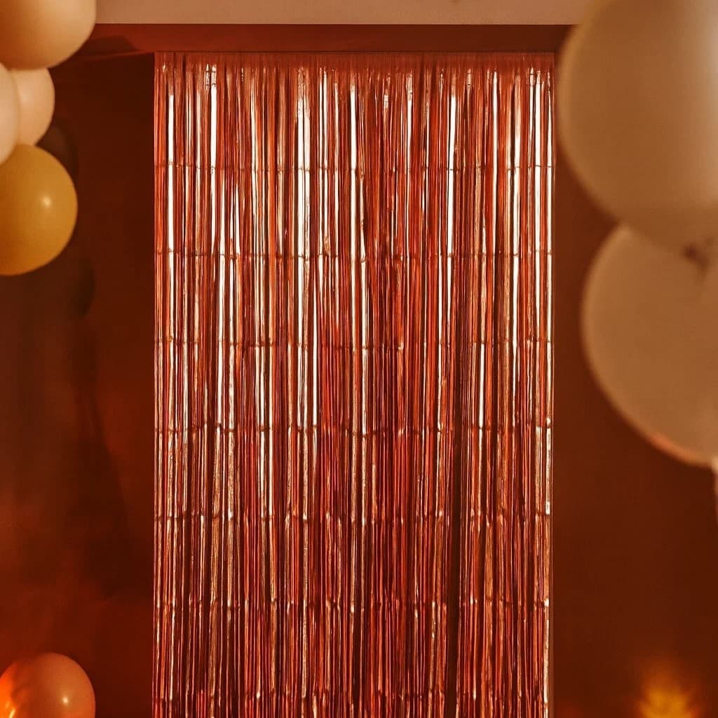 Cortina Metalizada Rose Gold Fitas Brilho Fundo Foto Festa Aniversário Decoração Glitter