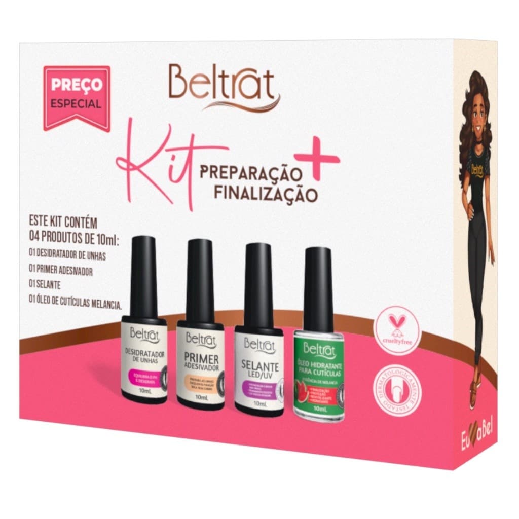 Beltrat Kit Preparação e Finalização Unhas Brilho, Fixação e Hidratação