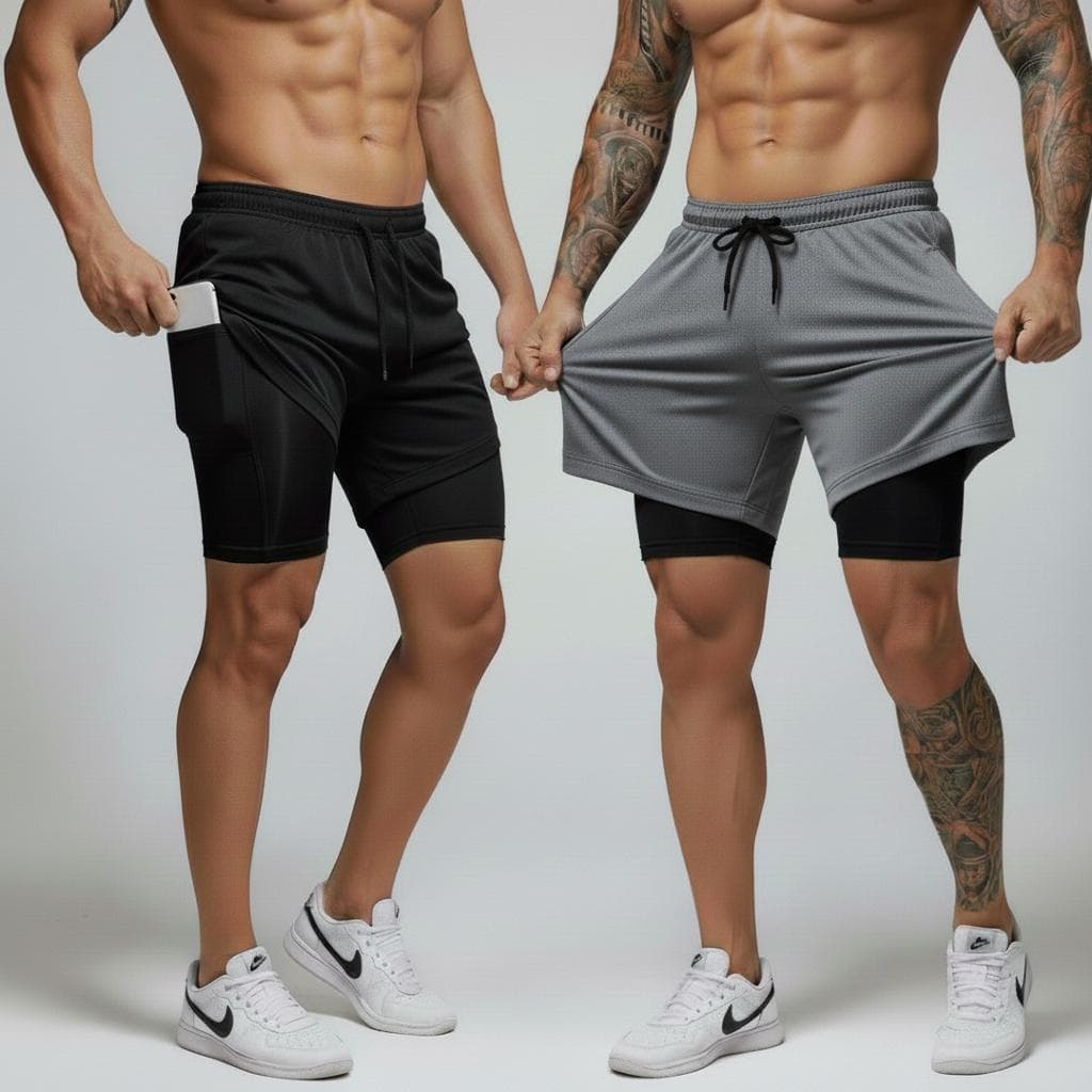 Kit 2 Shorts Masculino 2 em 1 Compressão Dry Fit Academia Corrida Treino