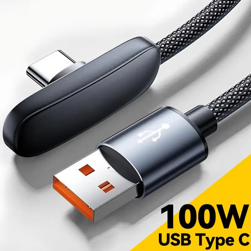 Cabos USB Type C De Carregamento Rápido De 100 W Cotovelo De 90 Graus Linha De Dados Portátil De Ângulo Reto Para Samsun