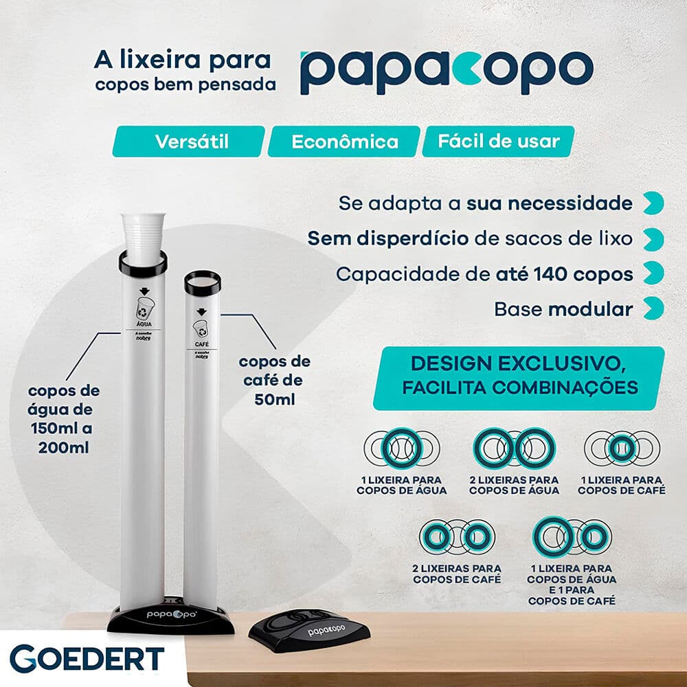 Lixeira Papacopos Dupla Coletora para Copos Descartáveis - Organizador para Escritório e Empresas