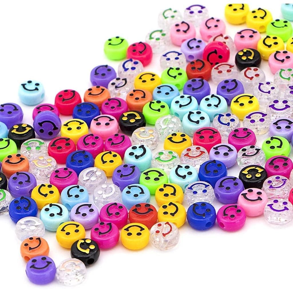 500 Peças de Contas com Rostos Felizes para Fazer Pulseiras, Contas Espaçadoras de Acrílico de 10mm com Cordões Elástico