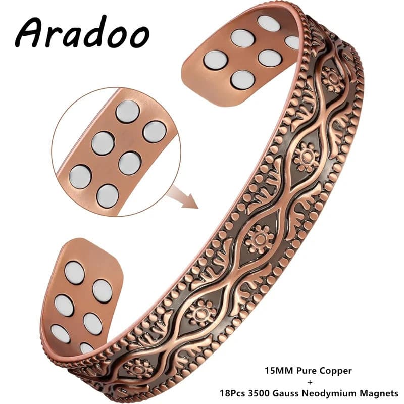 Pulseira ARADOO Olho Maligno e Arabesco em Cobre Puro para Homens e Mulheres com Fecho Magnético Ultra-Forte, Pulseira Á