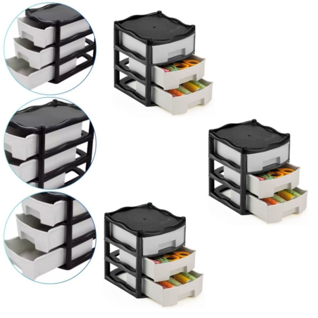 Kit 3 Organizador Plástico Mini Gaveteiro Com 3 gaveta Preto