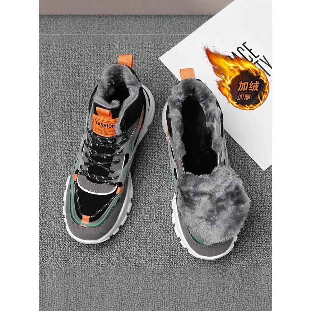 Sapatos masculinos de alta qualidade forro de lã de inverno quente esportes na moda sapatos de pele integrada à prova de