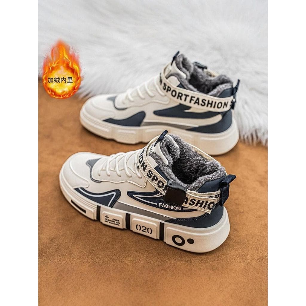 Sapatos masculinos de cano alto 2026 Novo estilo forro de lã de inverno tênis quentes engrossados estudantes do ensino m
